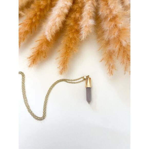 No Brand Jewelry - B1G2 FREE 🍁 Gray Crystal Quartz Spike Charm Necklace Minimalist Celestial Stone